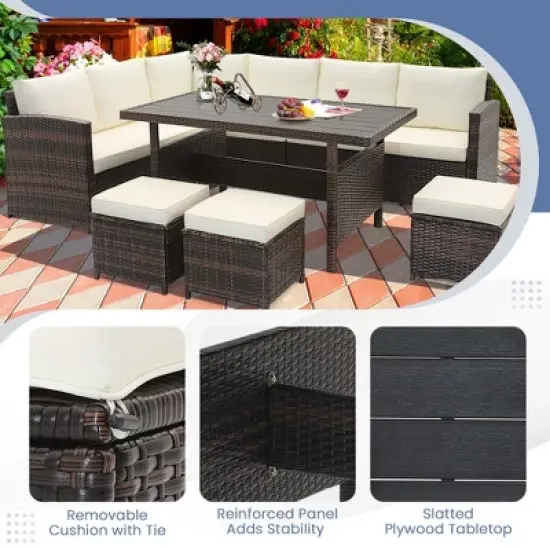 Costway 7 PCS Patio Furniture Set Rattan Sectional Conversation Sofa Coffee Table Porch image {6}