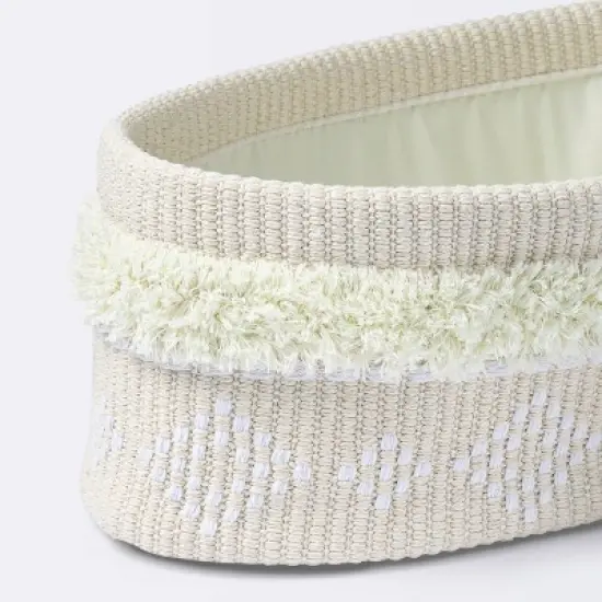 Tufted Fabric Medium Oval Storage Basket - Khaki and Cream - Cloud Island&trade; image {2}