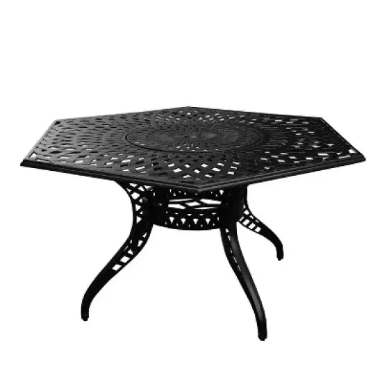 7pc Patio Dining Set: UV-Resistant Aluminum Table & Checker Chairs - Oakland Living image {1}