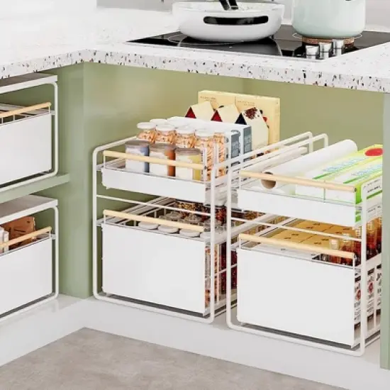 Carbon Steel Kitchen Cabinet Pull-Out Basket Under Sink Rack Multi-Function Bowl And Dish Seasoning Storage Rack Pull-Out Layered Shelf image {2}