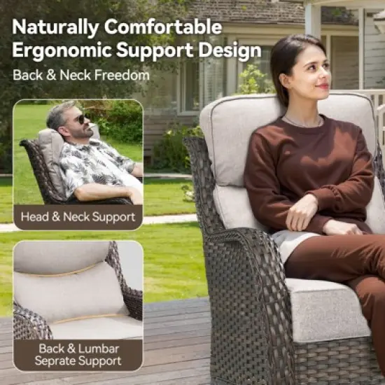 Gymojoy 8 Pieces Outdoor 6 Inch Sofa Swivel Chair Ottoman with Fire Pit Table image {4}