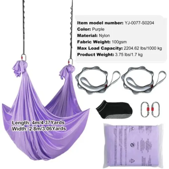 VEVOR Aerial Yoga Hammock & Swing, 4.4 Yards, Yoga Starter Kit with 100gsm Nylon Fabric, Full Rigging Hardware and Easy Set-up Guide image {7}
