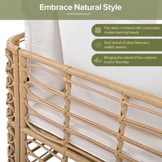 FIONECA 7-Piece Outdoor Patio Furniture Set, All-Weather Rattan Sectional Sofa with Thick Cushions & Pillows, Modular Conversation Set, Beige image {4}