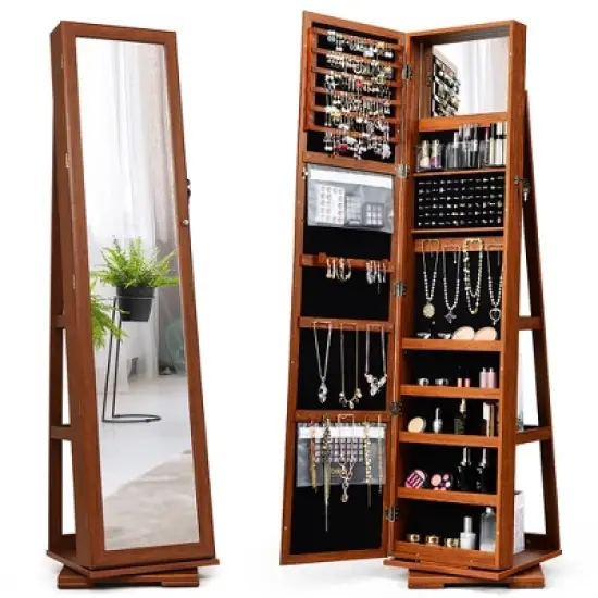 Costway 360degree Rotatable Jewelry Cabinet 2-in-1 Lockable Mirrored Organizer image {10}