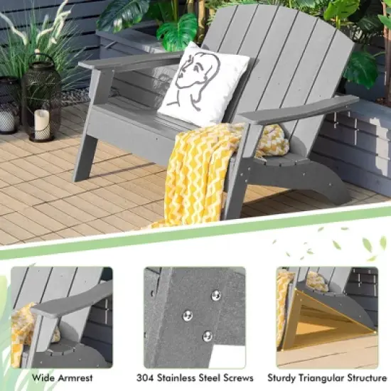 Costway 2PCS Patio Adirondack Chair Loveseat Bench HDPE Weather Resistant Grey image {5}