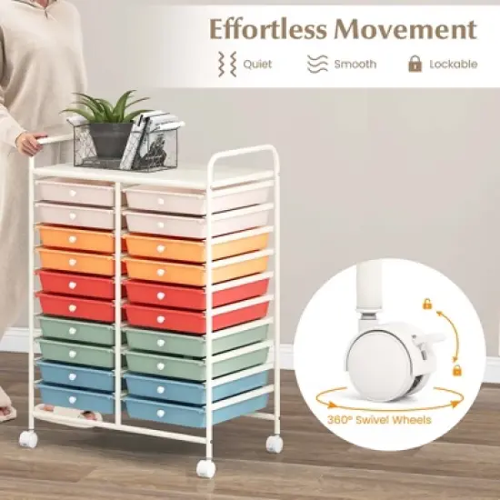 Costway 20 Drawers Rolling Storage Cart Art Craft Organizer on Wheels Multipurpose Macaron image {4}