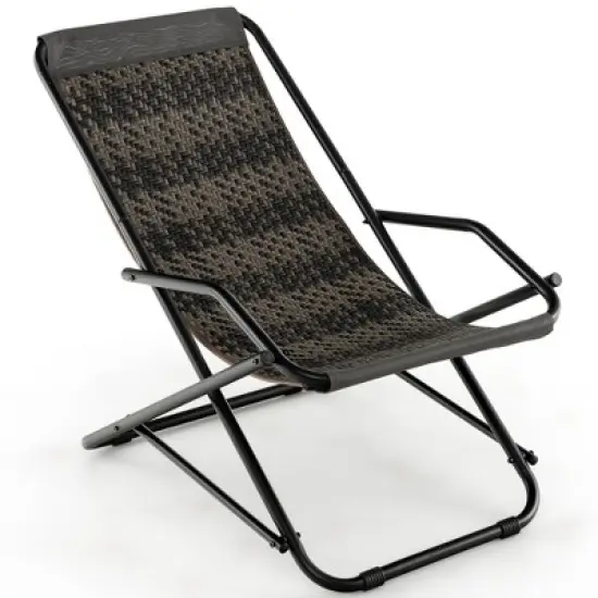 Costway Patio Folding Rattan Sling Chair Rocking Lounge Chaise Armrest Garden Portable image {8}