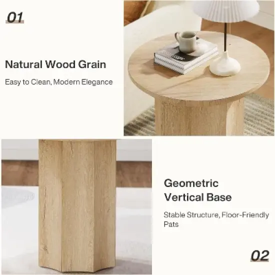 Tribesigns Round End Table, Wooden Side Table with Octagonal Base, Modern Nightstand for Living Room, Bedroom, Easy Assembly image {8}