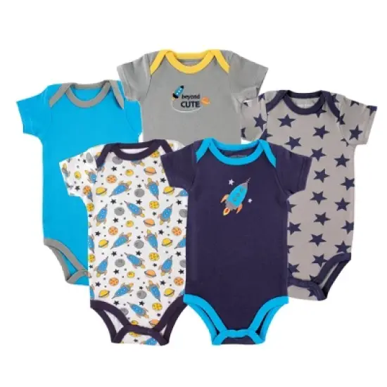 Luvable Friends Baby Boy Cotton Bodysuits 5pk, Rocket image {6}