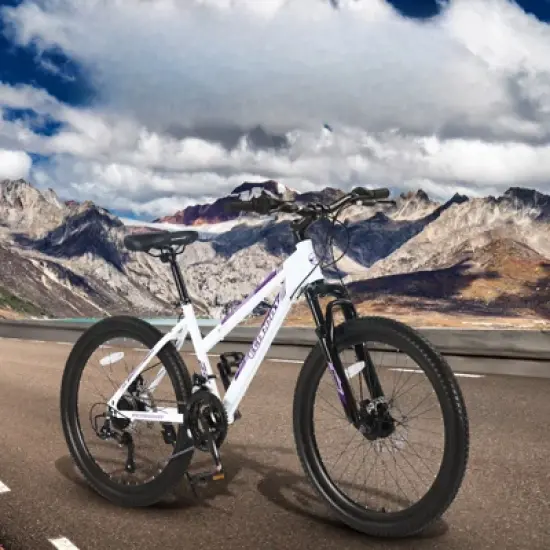 DSVIMOY Bicycles, 26 inch Mountain Bike for Teenagers Girls Women, 21-Speed Mountain Bike with Dual Disc Brakes, White, 65"*24.8"*37.4" image {4}