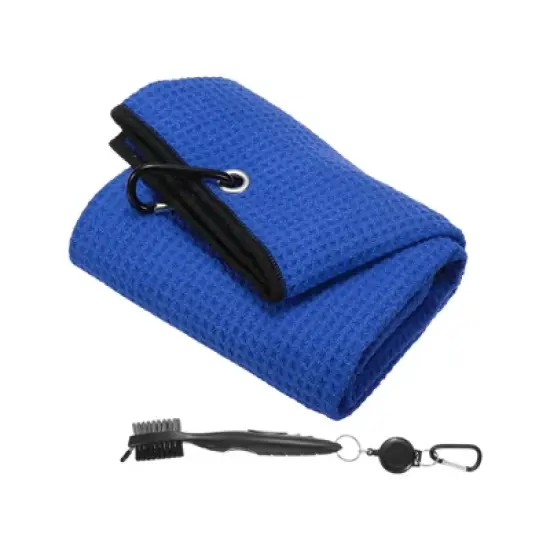 Unique Bargains Microfiber Waffle Tri-Fold Golf Towel with Groove Cleaner 1 Set 20"x16" image {4}