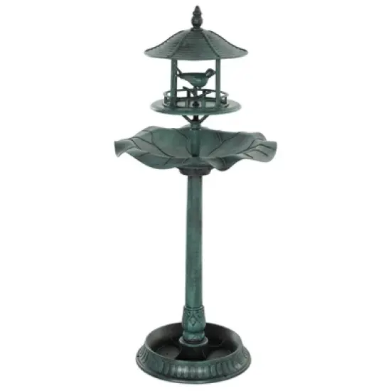 Munora 3-in-1 Pedestal Bird Bath with Feeder & Flower Planter, 20" Diameter x 44.5" Tall Outdoor Garden Decor, Green image {10}
