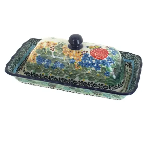 Blue Rose Polish Pottery A65 Ceramika Artystyczna Butter Dish image {9}