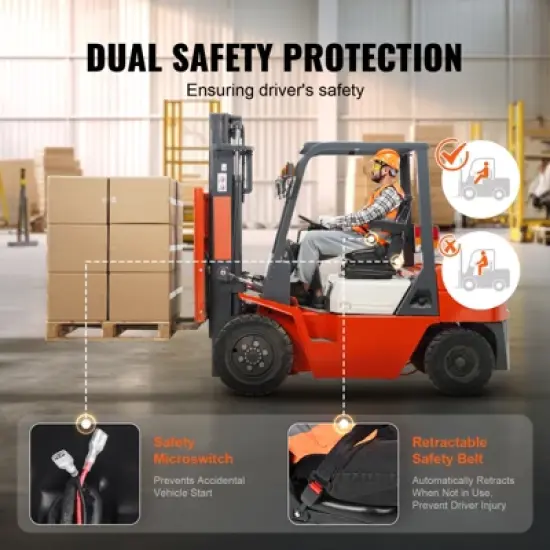 VEVOR Universal Tractor seat Suspension, Fold Down Forklift Seat with Adjustable Angle Back, Micro Switch, Seatbelt and Armrests, Black image {5}