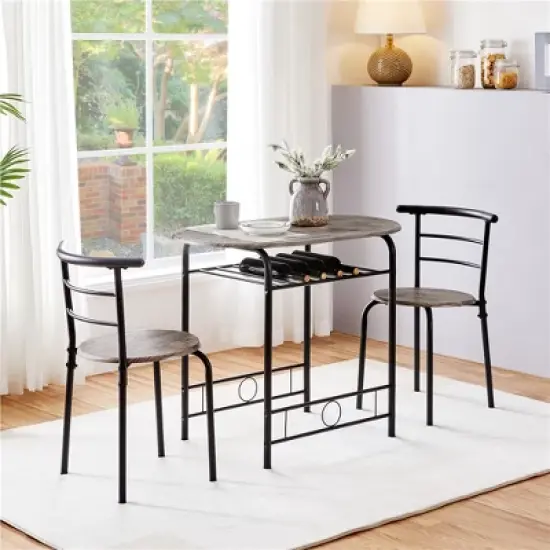 Yaheetech Modern Round Dining Table Set for 2 with Steel Legs, Storage Rack for Kitchens image {1}