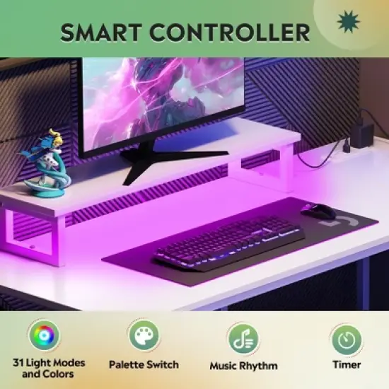 GALAXHERO 47 Inch Small L Shaped Gaming Desk, Corner Computer Desk with Power Outlets, LED Lights & Monitor Stand, Office Desk for Bedroom image {2}