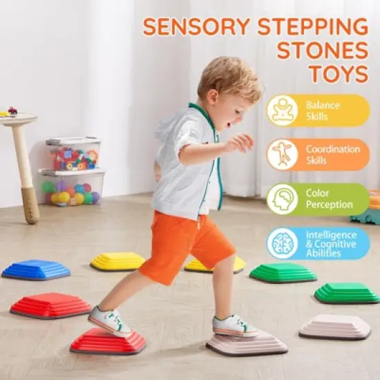 VEVOR Balance Stepping Stones for Kids, 10 PCS, Up to 220 lbs, Non-Slip Toddlers Sensory Stepping Stones, Toys for Children Aged 3 4 5 6 7 8+ image {2}