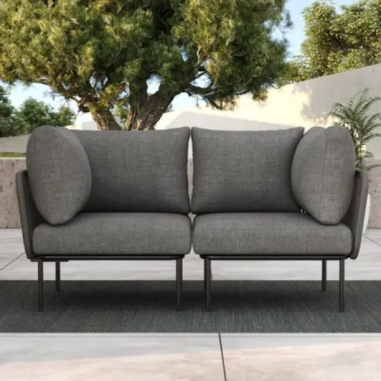 LayinSun 2 Pieces Rope Woven Patio Furniture Set, Modern Modular Sectional Corner Chairs and Upgrade Thickness Cushion image {7}