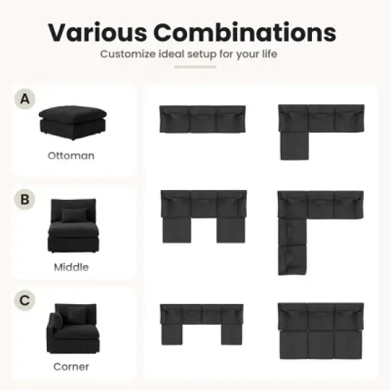 Modular Sectional Sofa with Ottoman,156" U Shaped Down Filled Cloud Couch,8 Seater Convertible Living Room Sets,Cover Washable and Replaceable image {13}
