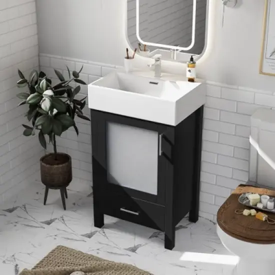 MOEPISY 20 Inch Bathroom Vanity With Ceramic Sink And Ample Storage, Ideal For Small Bathrooms, Black image {2}