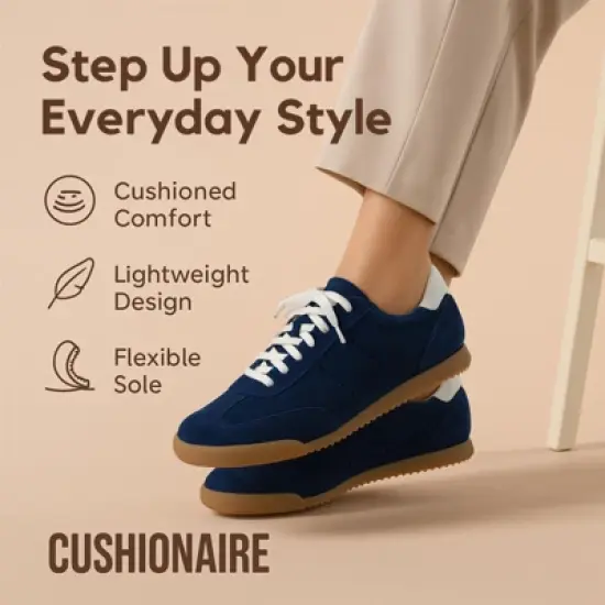 CUSHIONAIRE Tick Tock Women's Genuine Leather Lace-Up Casual Sneaker &ndash; Retro-Inspired Walking Shoe with Gum Rubber Outsole, Cushioned Arch Support image {4}