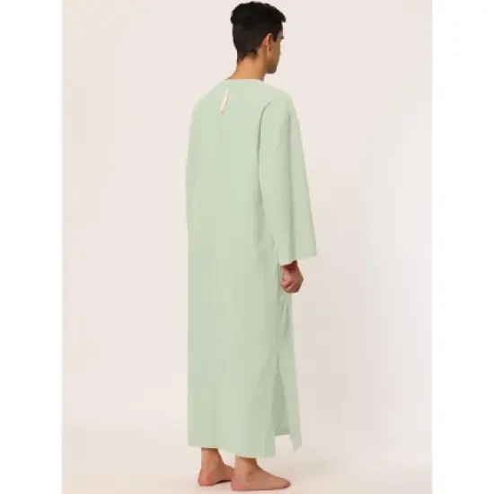 Lars Amadeus Men's Cotton V-Neck Side Split Long Night Gown with Pocket image {3}
