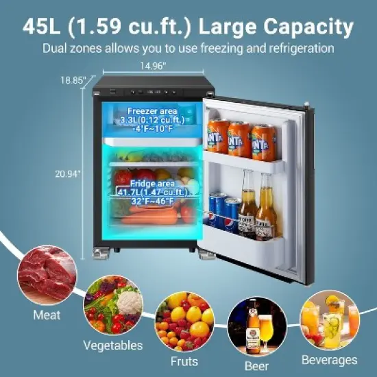 45L RV Refrigerator, 12 Volt Dual Zone Fridge and Freezer, WIFI APP Control Portable Fridge with Door Lock,3 levels (H/M/L) of battery protection image {1}