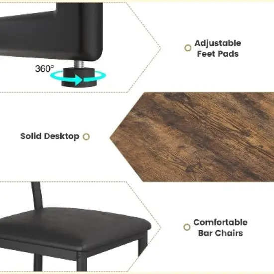 Bar Table and Chairs Set for 2, Bar Table and 2 Chairs Set with Triple-Tier Wine Rack and Glass Holder image {5}
