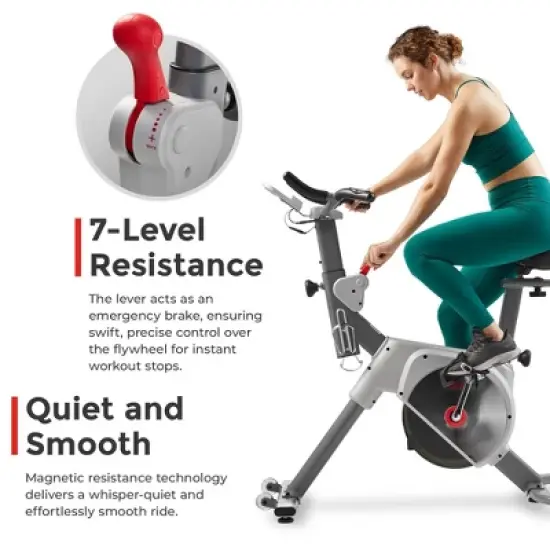 Sunny Health & Fitness Prime Magnetic Belt Drive Indoor Cycling Exercise Bike - Gray image {2}