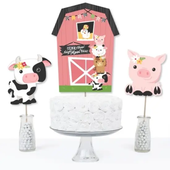 Big Dot of Happiness Girl Farm Animals - Pink Barnyard Baby Shower or Birthday Party Centerpiece Sticks - Table Toppers - Set of 15 image {2}