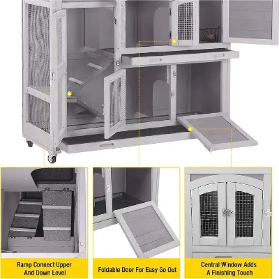 Aivituvin 2 Story Rabbit Hutch On Wheels (Inner Space 8.32 ft&sup2;)-AIR06-C image {4}