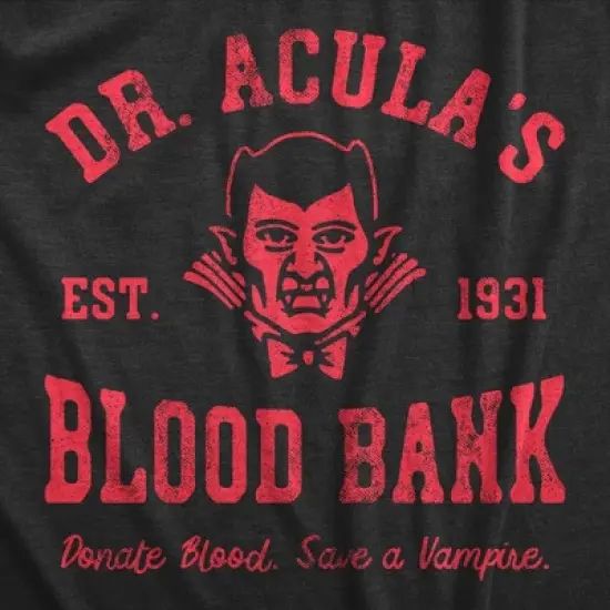 Mens Dr Aculas Blood Bank T Shirt Funny Scary Halloween Party Vampire Donor Tee for Guys - Crazy Dog Men's T Shirt For Halloween Season image {1}