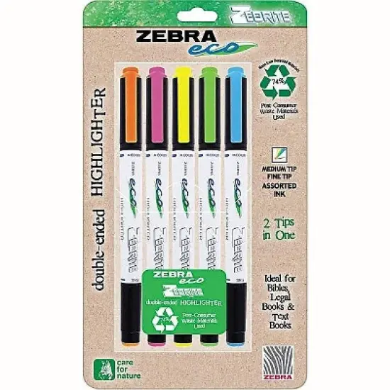 Zebra Eco Zebrite Double-Ended Highlighter Chisel/Fine Point Tip 5/Set 75005 image {1}