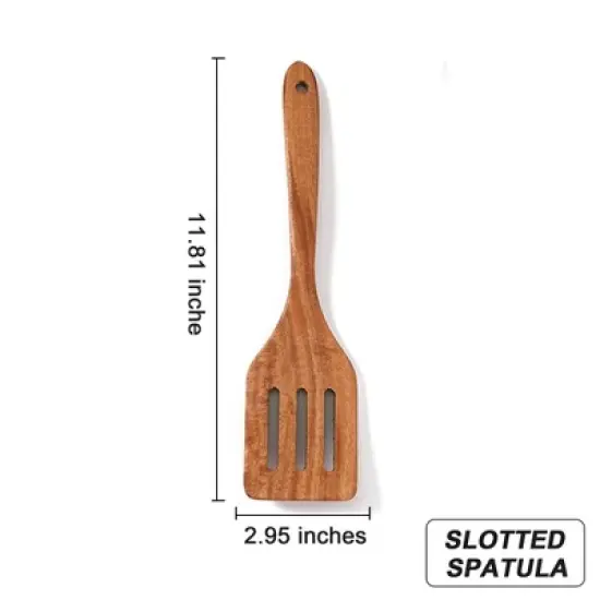 SUGIFT 9pc Non-Toxic Kitchen Utensils Set Natural Teak Wooden Cooking Utensils Set image {8}