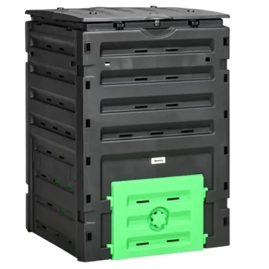 Outsunny 120 Gallon Compost Bin, Large Composter with 80 Vents and 2 Sliding Doors, Lightweight & Sturdy image {6}