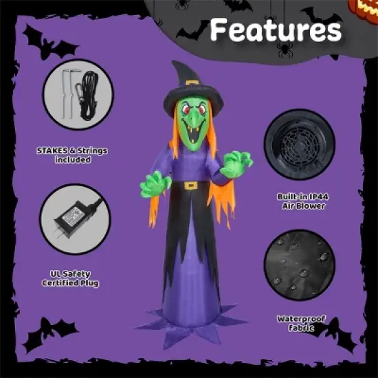 Joyfy 12 FT Tall Halloween Inflatable Witch with Built-in LED for Outdoor Decoration, Halloween Indoor Yard, Garden, Lawn Holiday Party Decoration image {6}