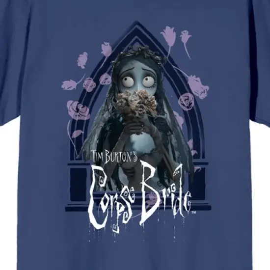 Corpse Bride Emily Roses And Altar Crew Neck Short Sleeve Navy Women's T-shirt image {1}