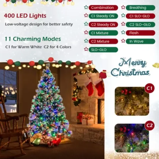 Costway 7 FT Pre-Lit Artificial Christmas Tree Hinged with Pine Needles 400 LED Lights image {5}