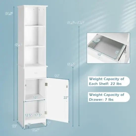 Costway Bathroom Tall Storage Cabinet Freestanding Linen Tower w/ Open Shelves & Drawer image {3}