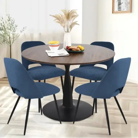 Harold+Edwin 5-Piece Walnut Foil  Round Top Pedestal Dining Table Set with 4 Upholstered Chairs -The Pop Maison image {10}