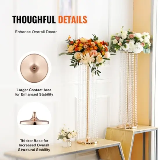 VEVOR 10PCS 35.43inchTall Crystal Wedding Flowers Stand,Luxurious Centerpieces Flower Vases Crystal Gold Vase Metal,Perfect for T-stage Wedding Party image {4}