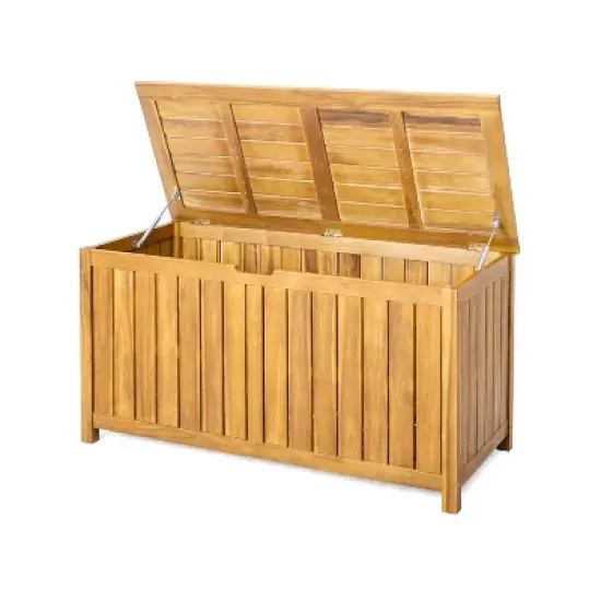 GDFStudio Tritas Patio 100 Gallon Acacia Wood Deck Storage Box, Teak image {3}