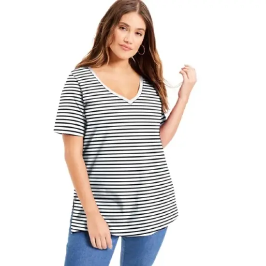 June + Vie by Roaman's Women&rsquo;s Plus Size Short-Sleeve V-Neck One + Only Tunic image {8}
