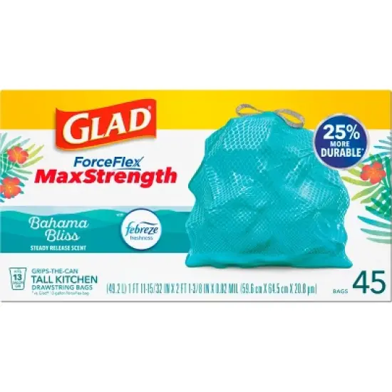 Glad ForceFlex MaxStrength Bahama Bliss Drawstring Trash Bags - Febreze Freshness - 13gal - 45ct image {11}