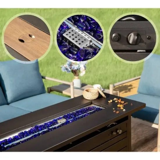 Captiva Designs Coastal 4pc Patio Steel and Rattan Fire Pit Set with Cushions image {2}