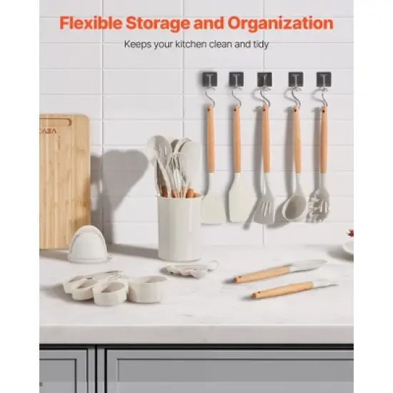 VEVOR Kitchen Cooking Utensils Set, 34 PCS Silicone Spatula Set with Holder, 428&deg;F Heat Resistant Gadget Spoons Tools, White image {3}