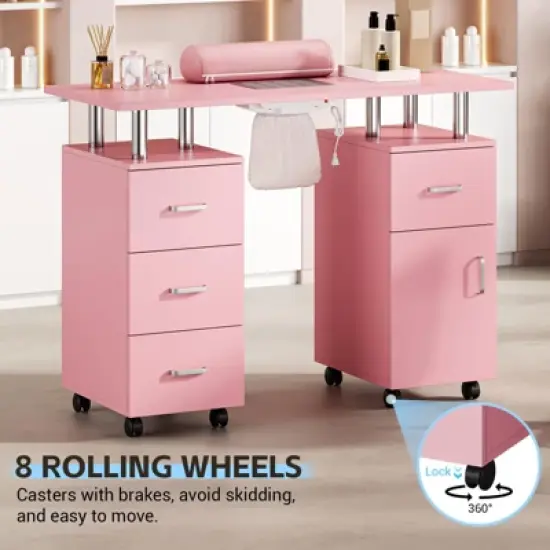 Manicure Table Nail Desk for Nail Tech, Nail Table Station with Electric Dust Collector, Nail Salon Storage Table image {3}