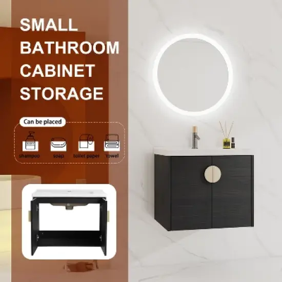 Bathroom Vanity with Sink and Soft Close Door for Small Bathrooms, Black - ModernLuxe image {4}