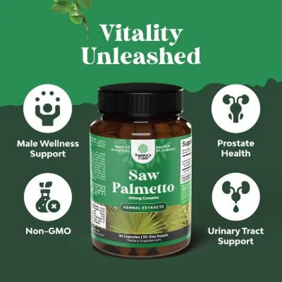 Saw Palmetto Capsules, Advanced Hair Health and Urinary Support with Plant Sterols & Flavonoids, Nature's Craft, 30 ct image {3}