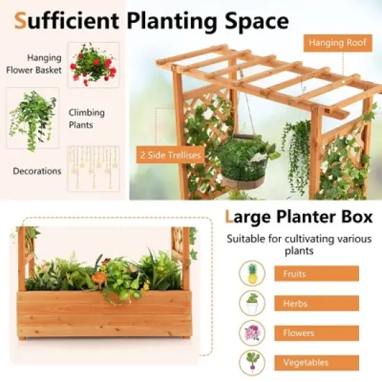 Tangkula Raised Garden Bed Planter Box w/ Side & Top Trellis for Vine Climbing Plants image {5}